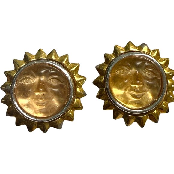 Anne Klein Gold-Tone Smiling Sun Face Earrings Rare - Picture 1 of 9